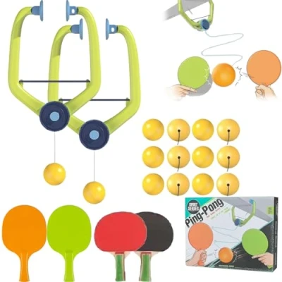 Image of Door Ping Pong Game, Doorway Pong, Jam Indoor and Outdoor Adjustable Hanging Table Tennis Trainer Portable Set with 2 Racket 6 Balls Exerciser Active for Ages 6+ (Mix)
