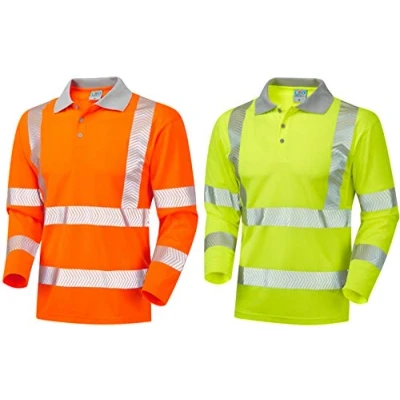 Image of Leo Workwear Barricane Hi Vis Segmented Reflective Tape Coolviz Plus Sleeved Polo Shirt, Large, Yellow