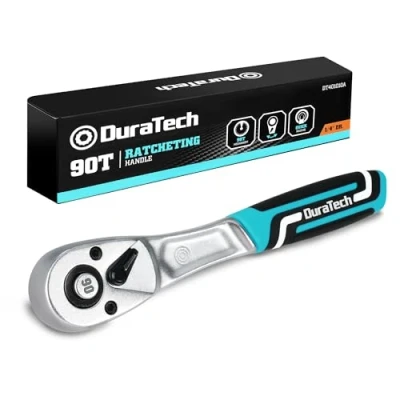 Image of DURATECH Ratchet Handle, 1/4 Square Drive, Reversible 90 Teeth, Made of Chrome Vanadium Steel, Small Actuation Angle 4 for Tight Installation Spaces