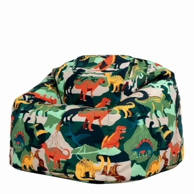 Image of Bean Bag Bazaar Kids Chair, Jurassic, Large Indoor Outdoor Dinosaur Chairs for Girls and Boys with Filling Included, Nursery Decor Bedroom