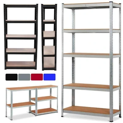 Image of Heavy Duty 5 Tier Storage Shelves Adjustable Shelving Unit, Boltless Metal Rack, Classic Garage Racking 1.5M Height, Easy Assemble for Kitchen, Bathroom, Office, Storing Galvanised