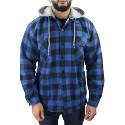 Image of TruClothing Men&#039;s Jumper Thermal Fleece Fur Lined Lumberjack Removable Hooded Buttoned Check Winter Shirt Blue Black M