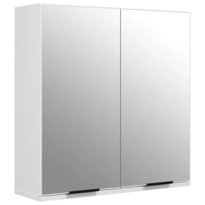 Image of vidaXL Bathroom Mirror Cabinet Modern White Engineered Wood Storage Unit with Two Mirrored Doors