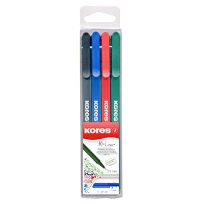 Image of Kores K Liner Coloured Fineliners 0.4mm Colouring Pens, Fineliner Marker Art Journaling Supplies, University Essentials, School Supplies Pack of 4 in Assorted Colours