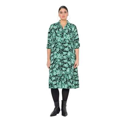 Image of Ulla Popken Womenswear Plus Size Curvy Graphic Print Long Sleeve Shirt Dress Black 50+ 834191100
