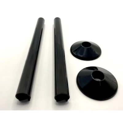 Image of Greened House Black Radiator Pipe Covers SnapFit 2 Pack 200mm Long 15mm Central Heating Clip On Snappit