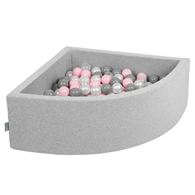 Image of KiddyMoon Soft Ball Pit Quarter Angular 90X30cm/300 Balls ∅ 7Cm / 2.75In For Kids, Foam Pool Baby Playballs, Made In EU, Light Grey/Pearl/Grey/Transparent/Light Pink