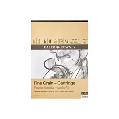 Image of Daler Rowney Fine Grain Lightly Textured 160gsm A3 Cartridge Drawing Paper Pad, Glued 1 Side, Acid free, 30 White Sheets, Ideal for Professional Artists &amp; Students