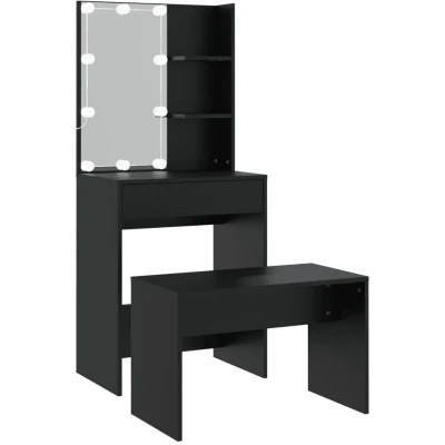 Image of vidaXL Dressing Table Set with LED Black Engineered Wood