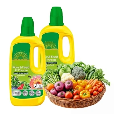 Image of Miracle Gro Plant Food Fertiliser Pack of 2 x 1L Pour &amp; Feed All Purpose Ready to Use Liquids with Card. Child Pet Friendly Garden Fertilizer for Outdoor Indoor House Plants