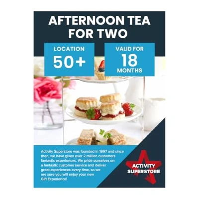 Image of Activity Superstore Afternoon Tea Gift Experience Voucher For Two, Available at 100+ UK Locations, Days, Food &amp; Drink Gifts, Couples Retirement Gifts