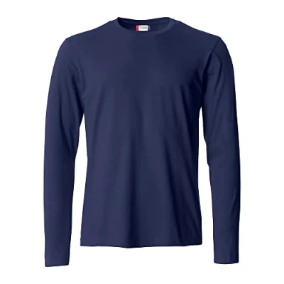 Image of Clique Men&#039;s Long Sleeve T Shirt Basic L/S, Cotton Jersey, Elastic Collar, Sweatband, Slim Fit Fit, Navyblue, S