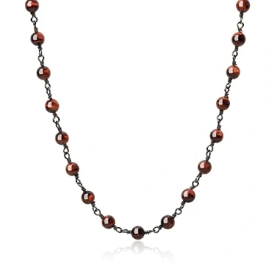 Image of COAI Men&#039;s Women&#039;s Red Tiger Eye Necklace Stone Beaded for Men Women 22&quot;