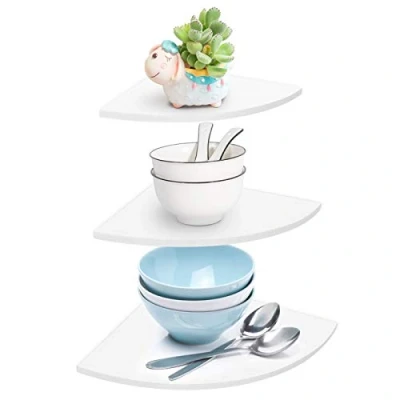 Image of Corner Wall Shelf, 3 Set Mounted Bathroom Shelf PVC White Modern Simple Style Plant Rack Bookcase Storage Organization Household Decoration for Living Room Bedroom 7.48 x 7.28in