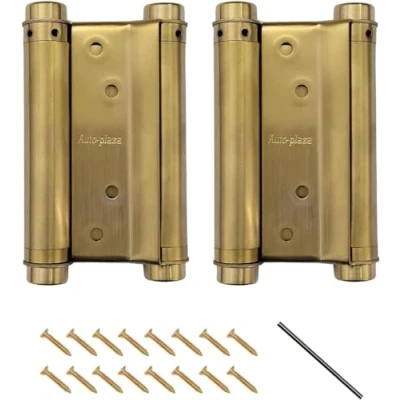 Image of 4Inch (100mm) Golden Double Action Stainless Steel Door Hinges Saloon Cafe Self Closing Perfect Adjustable (2)
