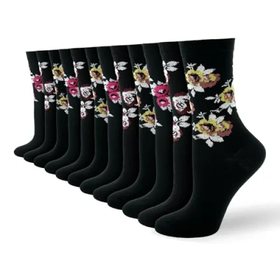 Image of Socksmad Womens Ladies Socks Multipack 12 Pack Soft Breathable Black Cotton Ankle Motif Size 4 7 (UK, Numeric, 4, 7, Regular, Rose)