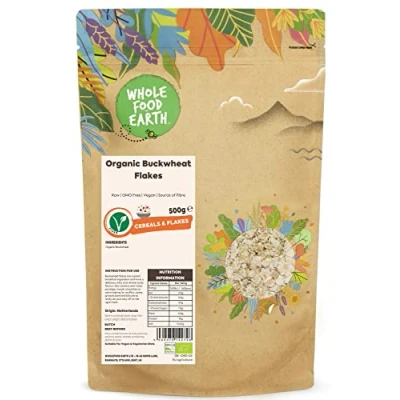 Image of Wholefood Earth Organic Buckwheat Flakes 500g Raw GMO Free Vegan Source of Fibre Certified