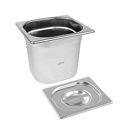 Image of eZone 6x Gastronorm &amp; Lid 1/6 Sixth Stainless Steel Bain Marie Food Container Pan 150mm