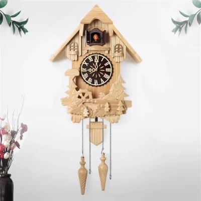 Image of LIANZHUANG Cuckoo Wall Clock for Living Room Decoration, Bird Voices Call Broadcasts Time Every Hour with Night Mode, Wooden Hand Carved Pendulum Clock,E