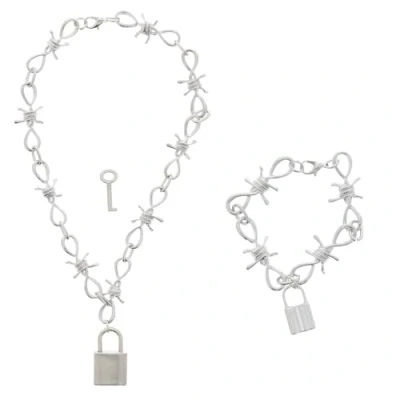 Image of Zac&#039;s Alter Ego Silver Padlock Barbwire Chain Necklace &amp; Bracelet Set