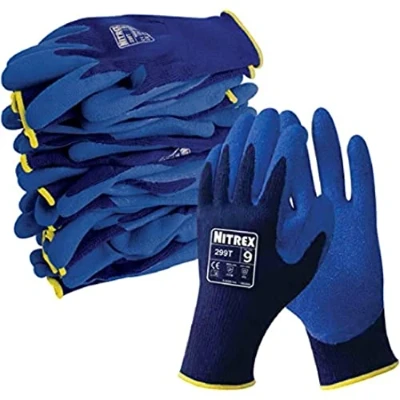 Image of Nitrex 299T Work and Safety Gloves, Bag of 10 Pairs, Size Seamless Knitted Fleece Lined, Thermal Latex Coated, B Rated Cut Resistant Gloves