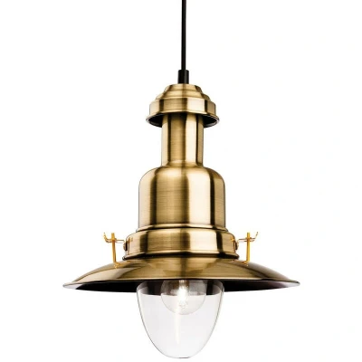 Image of Classic 1 Light Dome Ceiling Pendant Antique Brass, Clear Glass, E27