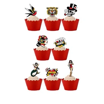 Image of 29 Stand Up Vintage Classic Tattoo Design Thick Wafer Paper Edible Cake Decorations Toppers