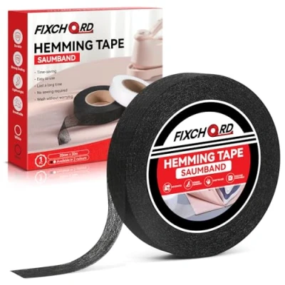 Image of FIXCHORD Hemming Tape, Wonder Web No Sewing Iron on Extra Strong Fusible Fabric Tape for Clothes Curtains Ironing and Bonding, DIY Crafts, Black, 30m*20mm