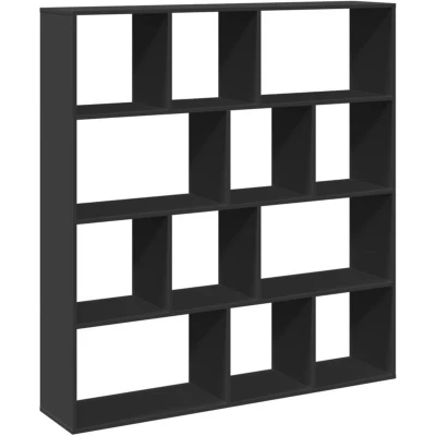 Image of vidaXL Book Cabinet Bookcase Engineered Wood Bookshelf 12 Compartments Black 132x29x141.5 cm Storage Unit