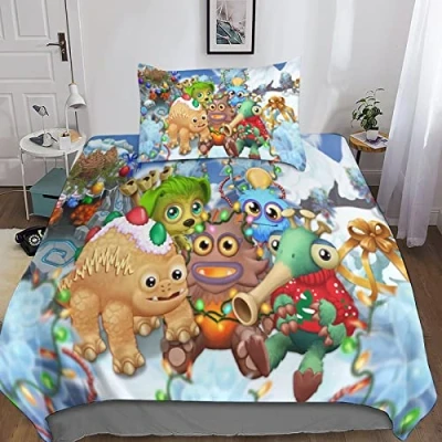 Image of KRIVS My Singing MonstersDuvet Cover Set 3D Printed Quilt Microfiber Bedding Ultra Soft Hypoallergenic Comforter ​with Zipper Closure for Teen Adult Single（135x200cm）