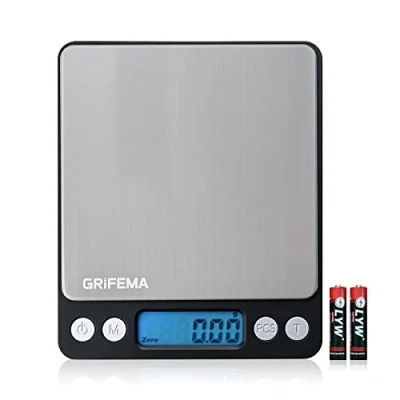 Image of GRIFEMA GA2003 Digital Kitchen Scales with Trays, 500g,0.01g Food Weighing Kitchen, Pocket Counter, Batteries Included, Silver