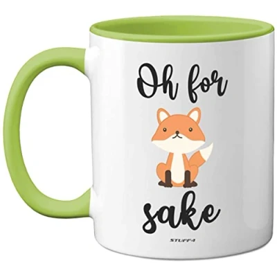 Image of Stuff4 Oh for Fox Sake Mug, 11oz Ceramic Dishwasher Safe Premium Green Handle Mugs Gifts, Funny Mugs, Gifts Friends, Cute Women and Men