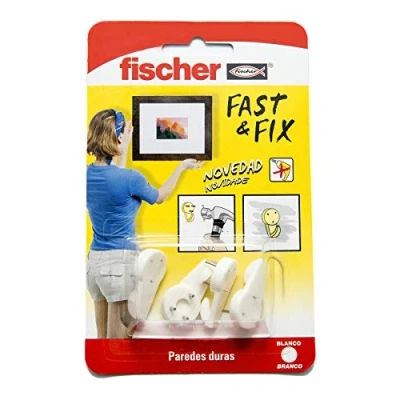 Image of fischer Fixes Pictures for Hanging Without Holes. Hang Nails. Keys, Pictures, Hooks Pictures. Use on Plaster, Wood or Drywalls. White (Blister 4 pcs)