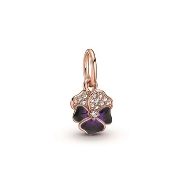 Image of Pandora Rose Gold Purple Crystal Pansy Drop Charm