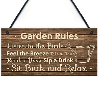 Image of RED OCEAN Garden Rules Sign Hanging Shed Summerhouse Plaque Rustic Gift For Family New Home