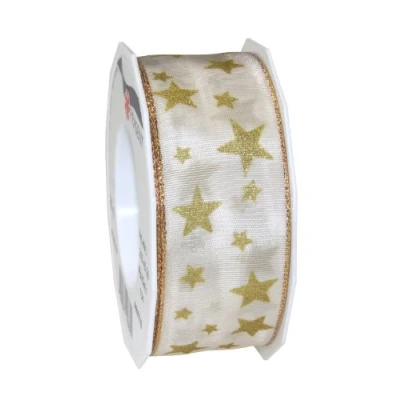 Image of C.E. Pattberg Präsent Arktis Wired &amp; Printed Ribbon Cream 40 mm width, 20 m length