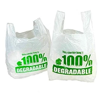 Image of 100% Degradable White Vest Carrier Bags 11&quot; x 17&quot; 21&quot; Large Eco Friendly Plastic Shopping (100)