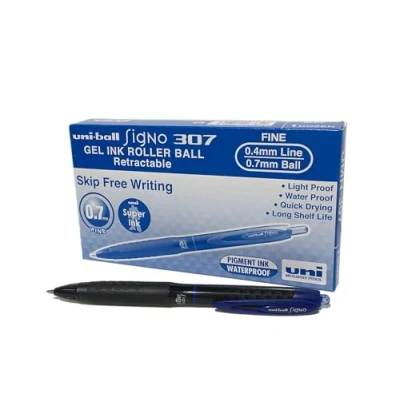 Image of Uni Ball UMN 307 Signo RT Rollerball Pen, Blue Gel (Pack of 12)