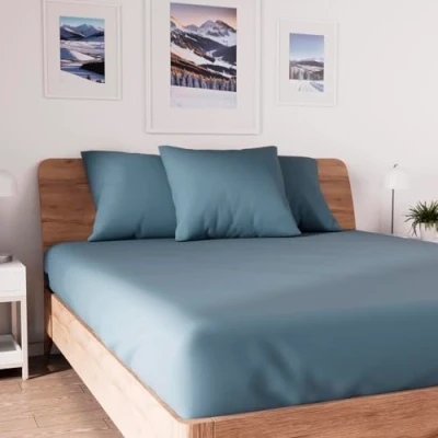 Image of Soleil d&#039;ocre, Jersey Fitted Sheet, Cotton, Blue, 140x190 cm