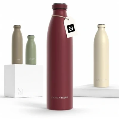 Image of LARS NYSØM Stainless Steel Insulated Water Bottle 12oz 17oz 25oz 34oz 51oz Thermo Flask for Hot and Cold Beverages Leakproof Drinking (Berry Red, 1000ml)