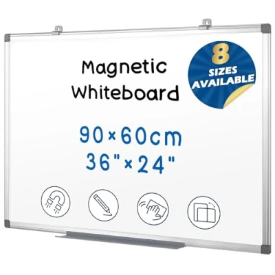 Image of Swansea Magnetic White Board A1 Dry Wipe for Office School Home, Wall Mount, Aluminum Frame, 90X60cm