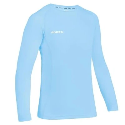 Image of FORZA Junior Boys’ Base Layer Long Sleeve Top Moisture Wicking, 4‑Way Stretch Compression Undershirt for All Sports Multiple Sizes and Colours Available (Light Blue, Age 9 10 (Junior))