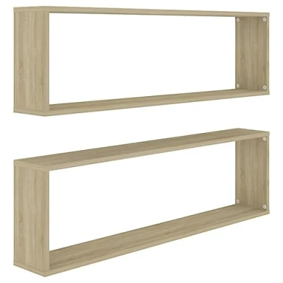 Image of vidaXL Wall Cube Shelf 2 pcs Sonoma Oak 100x15x30 cm Engineered Wood