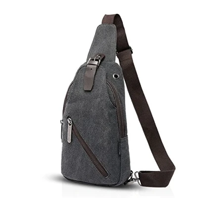 Image of FANDARE Vintage Shoulder Bag Sling School Travel Men Women Messenger Backpack Chest Sports Travels Outdoor Canvas, Black, L, Leisure