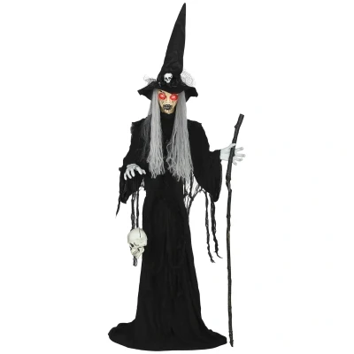 Image of Outsunny Voice Activated Halloween Animatronics Standing Witch Black