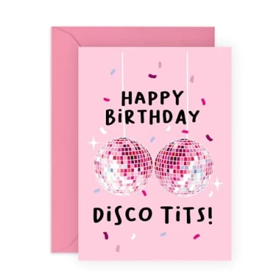 Image of Central 23 Birthday Cards Funny Disco Tits Celebration Card For Friends Humourous Greeting Female Friend Comes With Fun Stickers