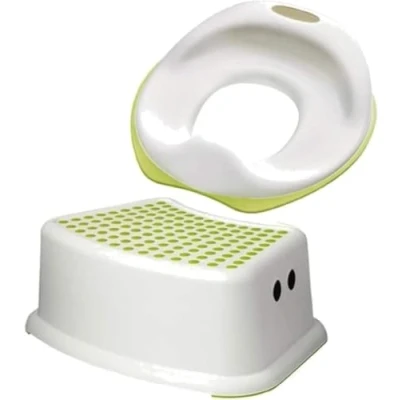 Image of Potty Training Toilet Seat Trainer, Kids with Step Stool Fordable Portable Chair Adjustable Height Ladder Guard Handle Soft Cushion Green