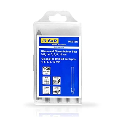 Image of S&amp;R Tile, Glass &amp; Ceramic Drill Bit Set in Plastic Box with 5 pcs.: 4, 5, 6, 8, 10 mm