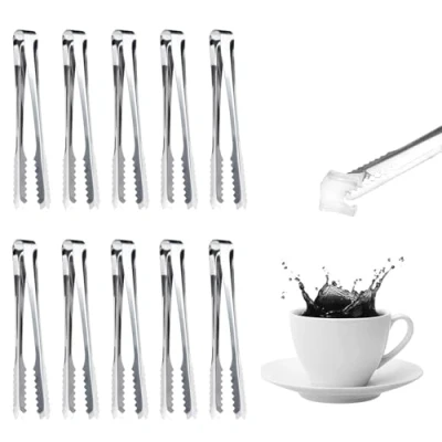 Image of FUZVOL Ice Tongs,10 Pcs Stainless Steel Food Serving Tongs,Small Tongs,Sugar Cubes Sweet Bread Buffet Candy Tongs for Kitchen Party Bar Cafe