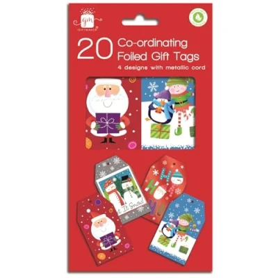 Image of Christmas Gift Tags Contemporary Santa &amp; Friends Let It Snow Pack 20 Co Ordinating Foiled